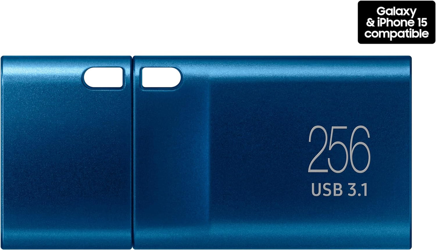 Samsung Type-C USB Flash Drive, 256GB, Transfers 4GB Files in 11 Secs w/Up to 400MB/s USB 3.2 Gen 1 Read Speeds, Compatible w/USB 3.0/2.0, Waterproof, 2022, Blue, MUF-256DA/AM