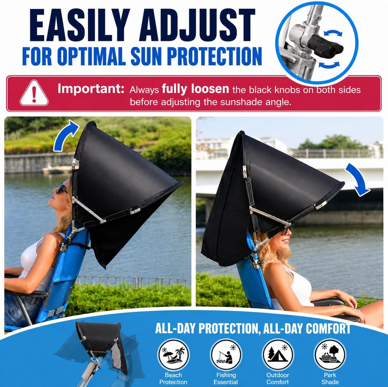 Universal Wind-Resistant Chair Umbrella Canopy, Foldable Portable UPF 50+ Sun Shade Attachment with Adjustable Clamp, Fits Most Beach, Camping, Lawn, Sports, Tanning, Zero Gravity Chairs, Patented