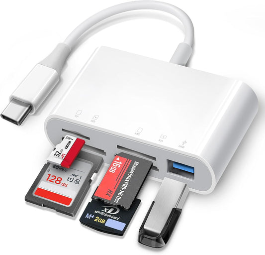 ChiaoPio USB C SD Card Reader, 5 in 1 USB-C to Memory Card Adapter with SD MicroSD MS Memory Stick XD Picture Slots & USB Female Port Compatible with iPhone 15 iPad Mac MacBook Pro/Air/Mini Laptop