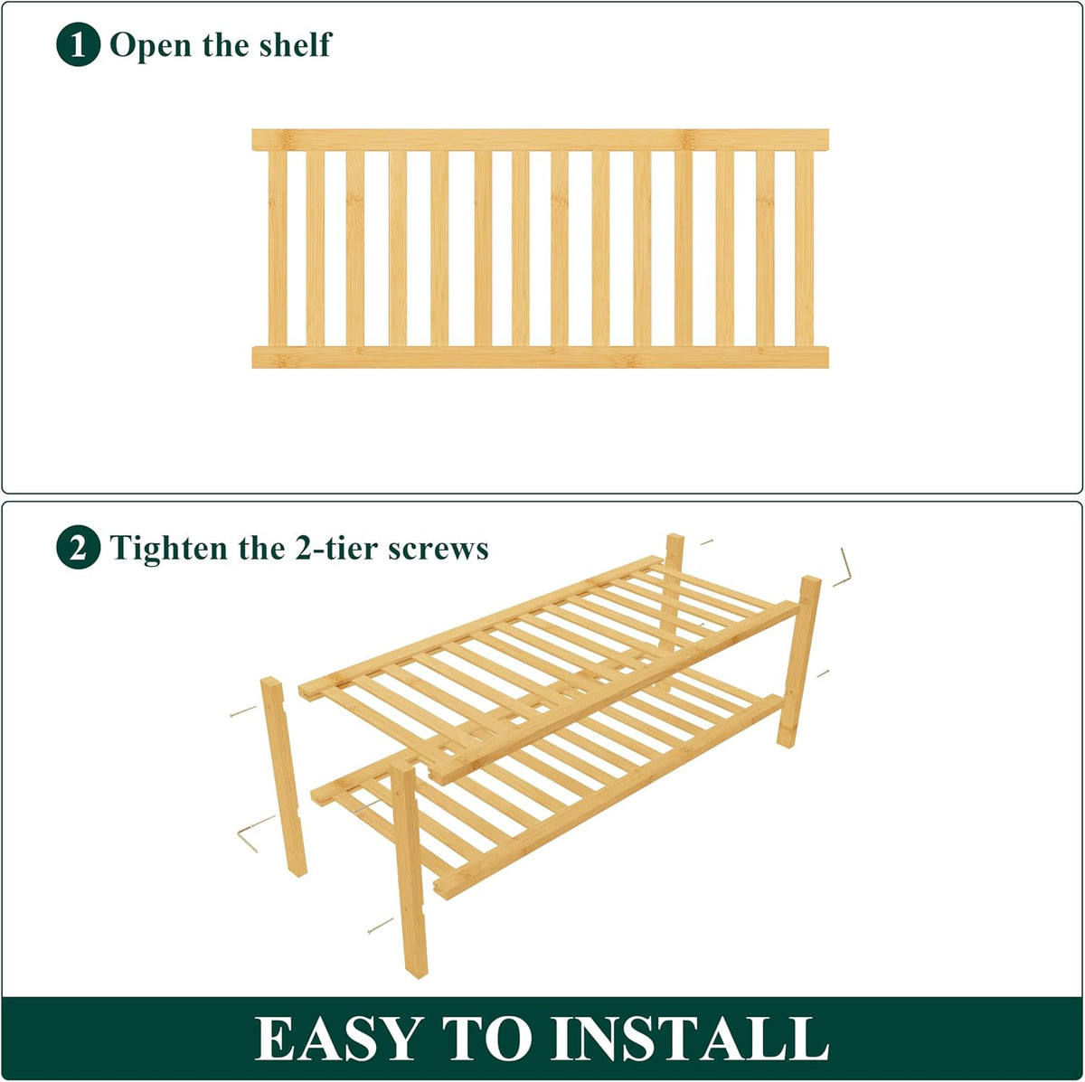 Smiry Bamboo Shoe Rack, 14 Vertical Slats, 2 Tier - 26.8" Wide, Natural