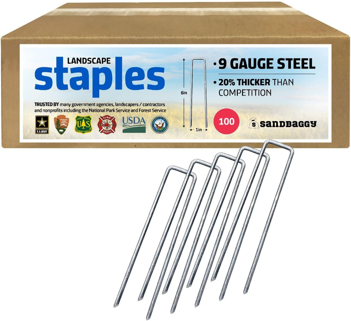 Sandbaggy 6 inch Landscape Sod Staples (9 Gauge Steel) ~ Great for Hard Soil - 20% Thicker Than Competition - Trusted by Farmers & Contractors Across USA (1000 Staples)