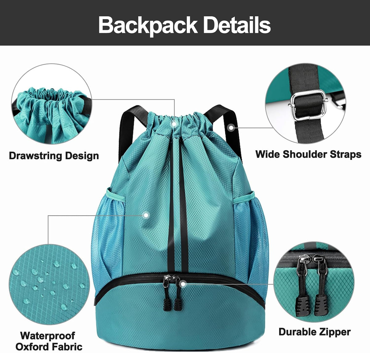 Hoedia Sports Drawstring Backpack - Swim Gym Bag for Women and Men