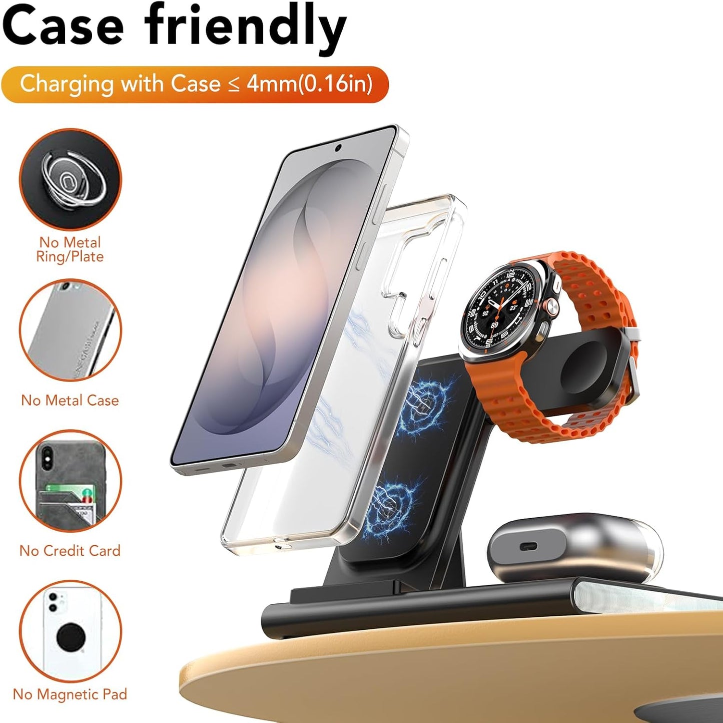 Wireless Charger for Samsung Charger (Foldable & Nightlight),3 in 1 Charging Station for Samsung S26 Ultra/S25/S24/S23/S22/Note20 Z Fold Flip7, Travel Charger for Galaxy Watch 8/7/6/5/4/3/Galaxy Buds4