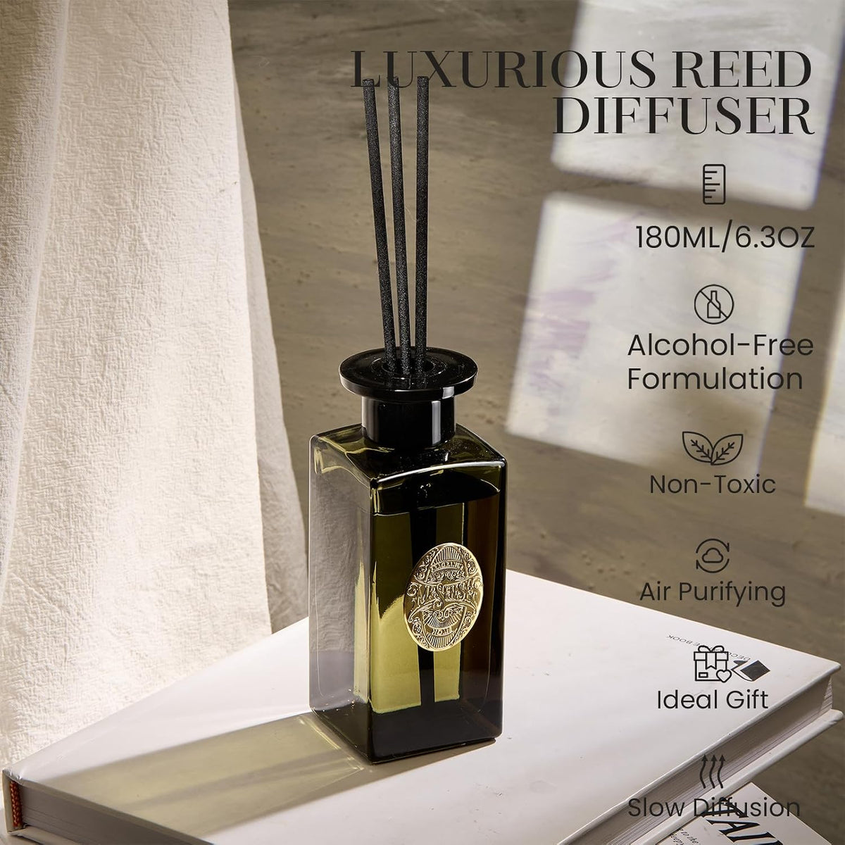 M&SENSE 6.3 oz Large Reed Diffuser Set | Bamboo Scent Oil Diffuser with Sticks | Hotel Collection Non-Toxic Essential Oil |for Bedroom Bathroom Living Room