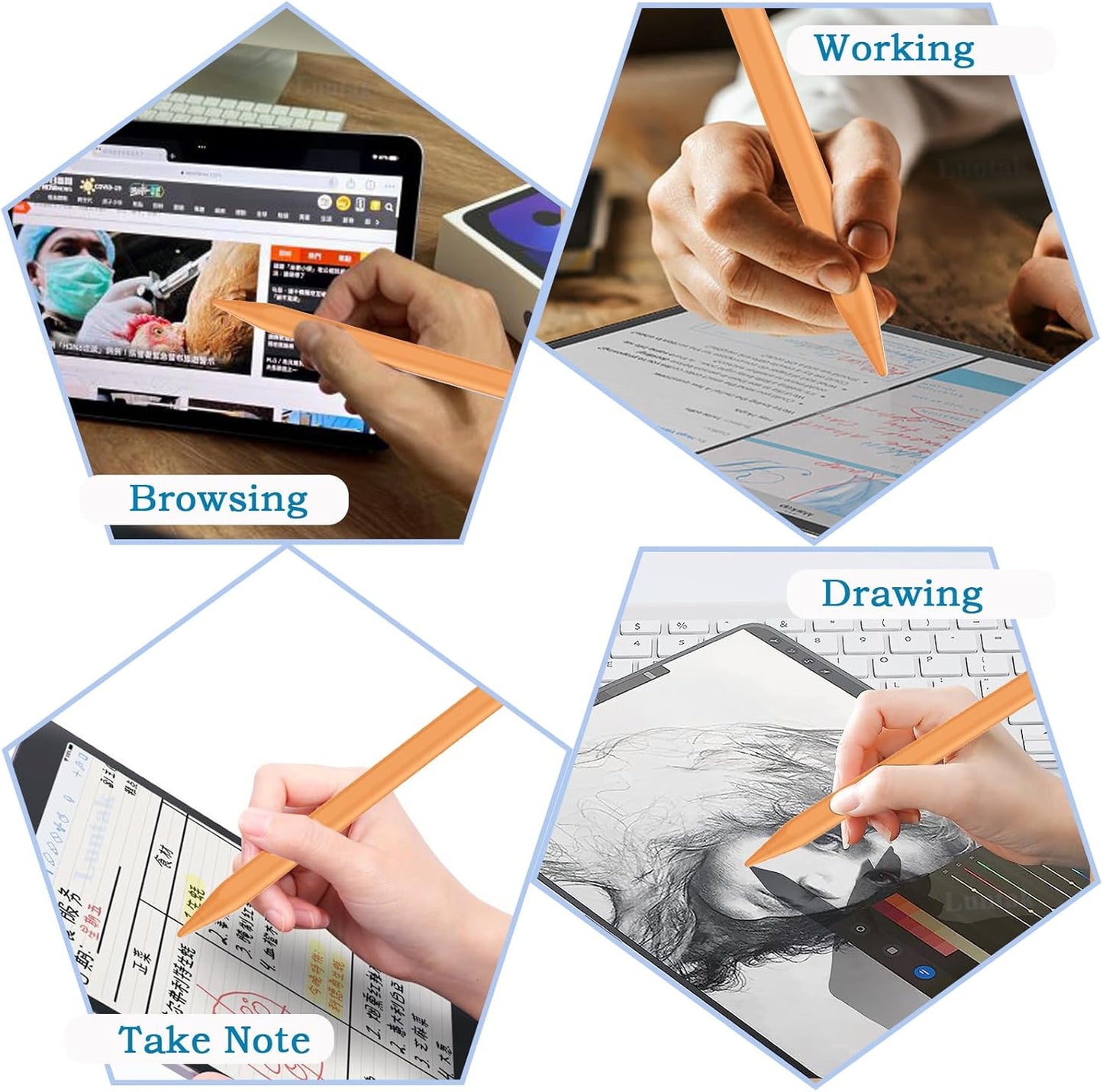 Stylus Pen for Android Tablet,Tablet Pencil for iOS/Android,Rechargeable Active Stylus Pen for iPhone/Samsung/XiaoMi/Huawei/Vivo/Lenovo and Other Android Smartphones and Tablets-Orange
