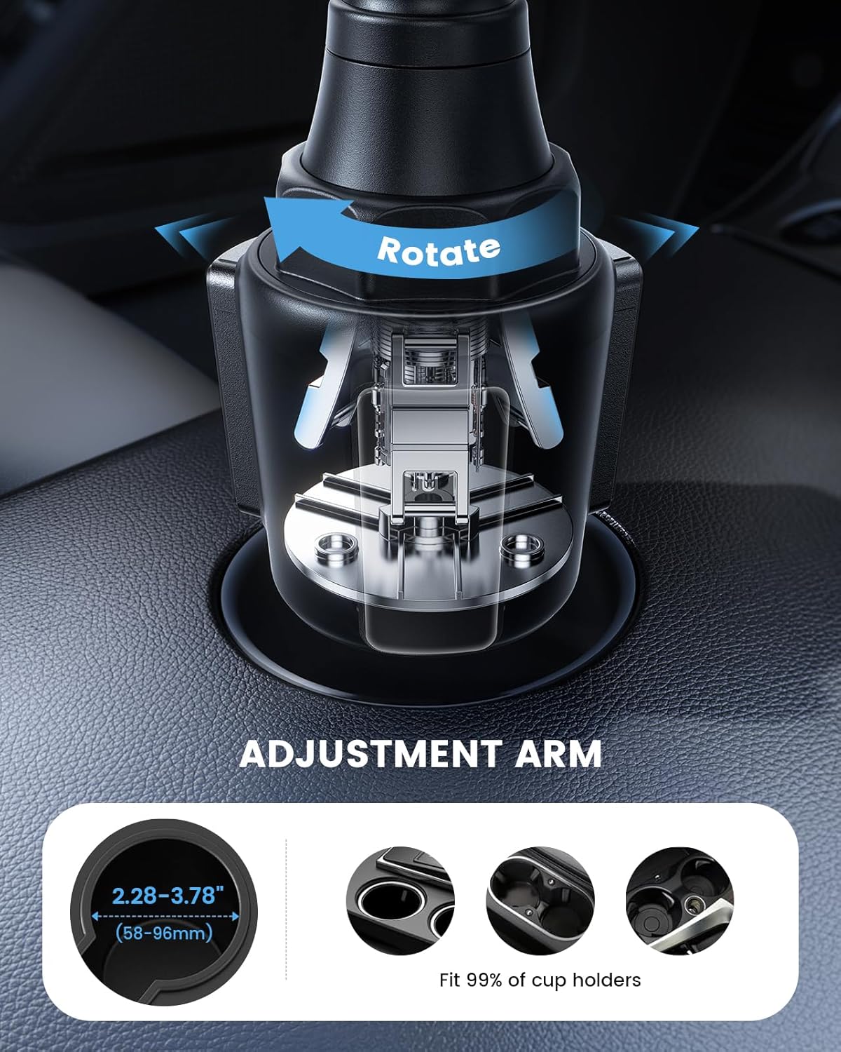 Lamicall Car Cup Tablet Holder - [15" Height Adjustable][ Fast Setup] Cup Holder Phone Holders, Multi Angle Car Mounts as Gifts for 5.2-13" iPad Pro 2025, Air, Mini, iPhone 17e, Car Accessories