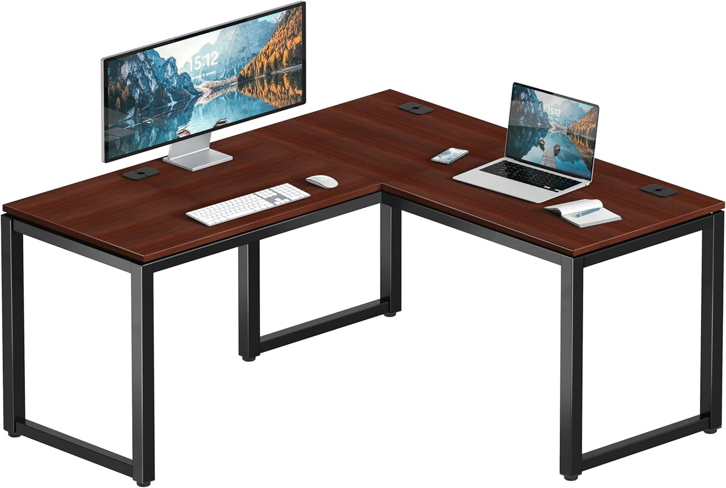 SHW 55 x 60 Inches Commercial-Grade L-Shape Corner Office Computer Desk, Cherry