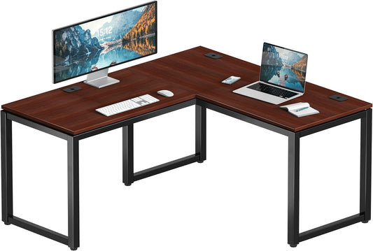 SHW 55 x 60 Inches Commercial-Grade L-Shape Corner Office Computer Desk, Cherry