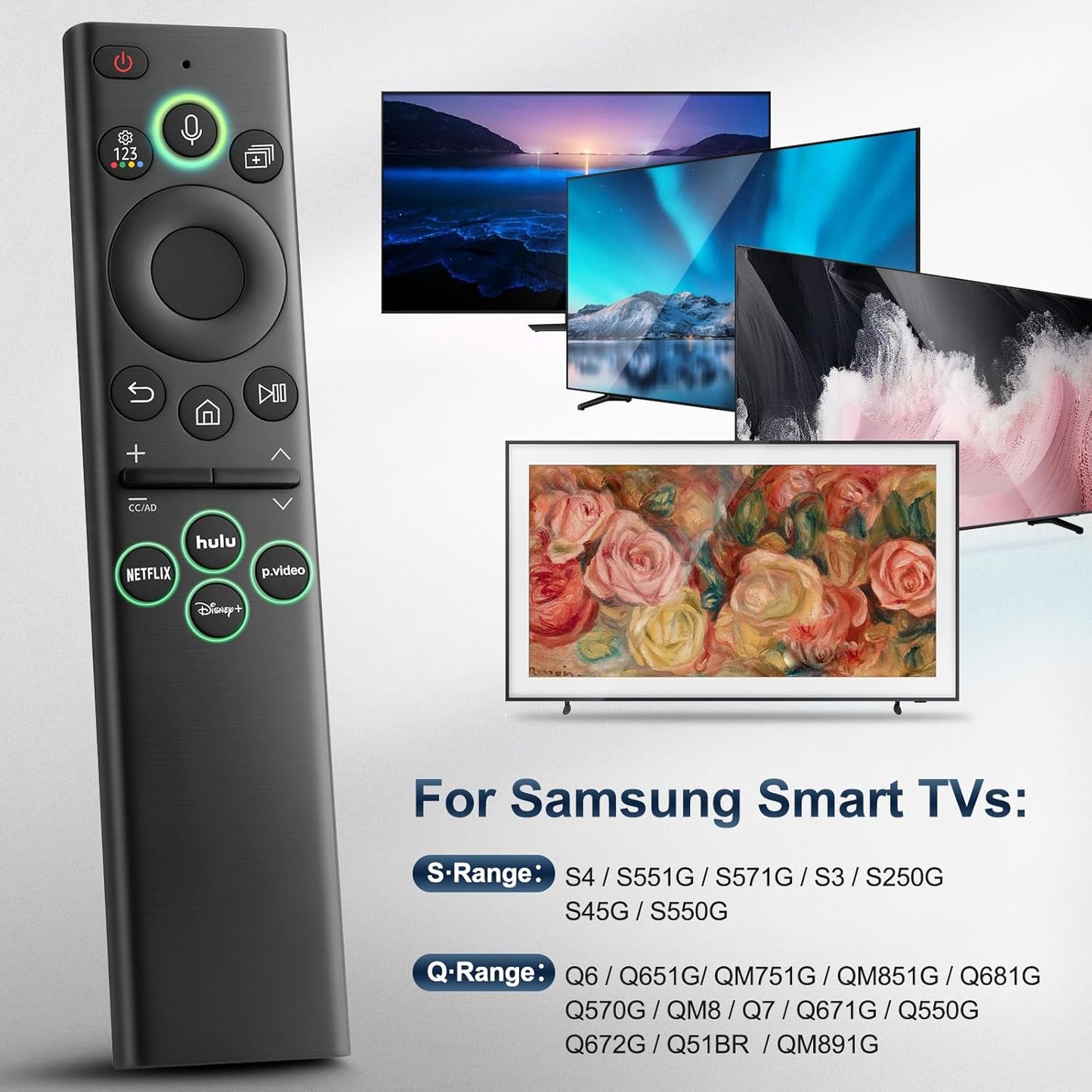 for Samsung-Smart-TV-Remote-Control-Replacement,Universal Remote for 2019 2026 Samsung Frame Curved Crystal Smart TVs, with Voice Control