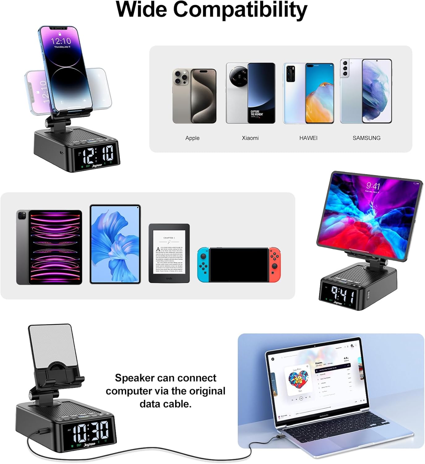Gifts for Men and Women, Phone Stand with Bluetooth Speaker and 360° Rotable Angle Adjustable Phone Holder for Desk with HD Subwoofer Sound Fits Phones,Tablet, Birthday Gifts for Boys/Girls (Black)