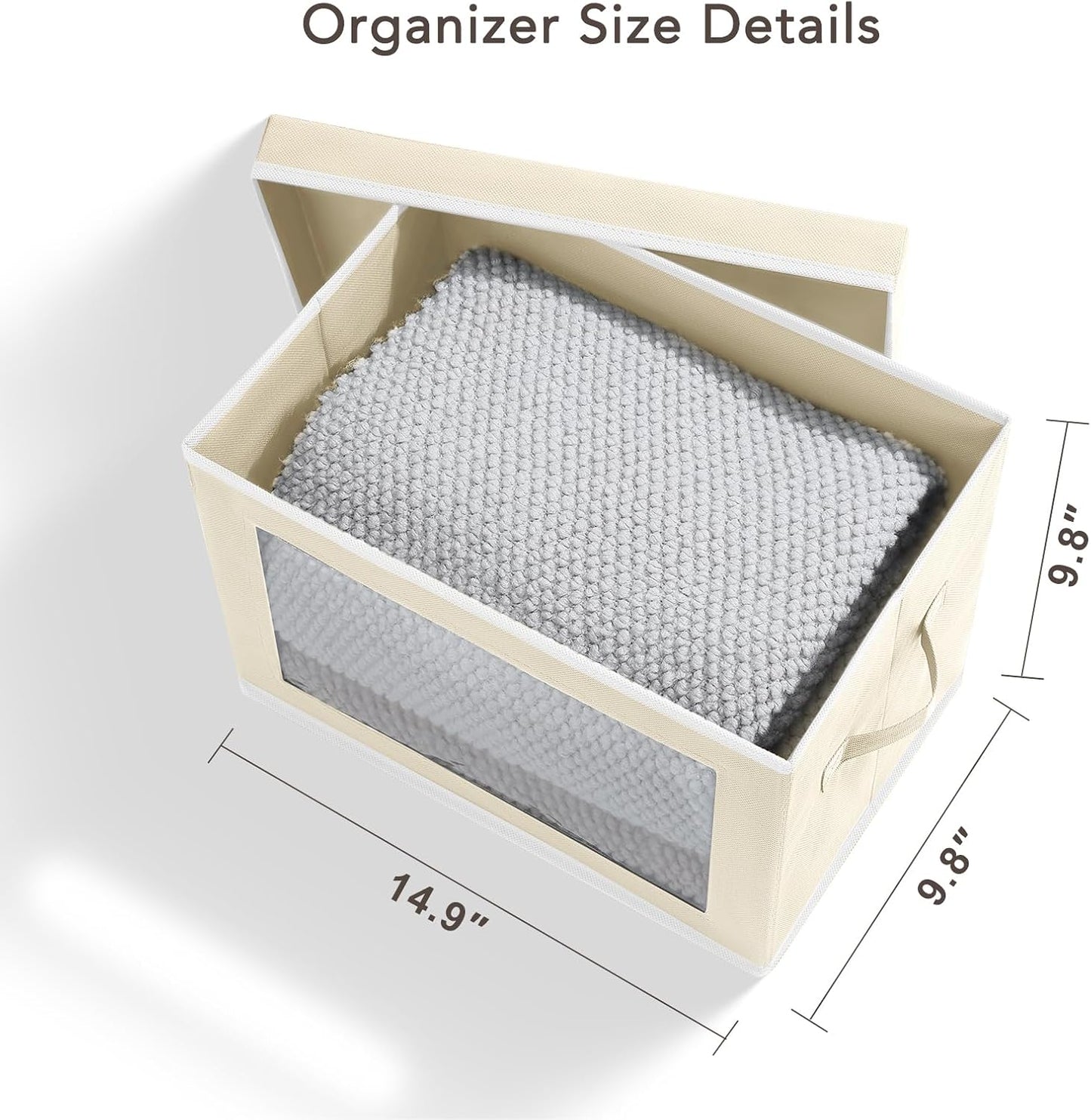 Homsorout Storage Cubes with Lids - 5 Pack Foldable Clear Window Storage Bins, Large Decorative Storage Bins with Handles, Storage Containers for Clothes, Towel, Blanket, Sheet, Beige
