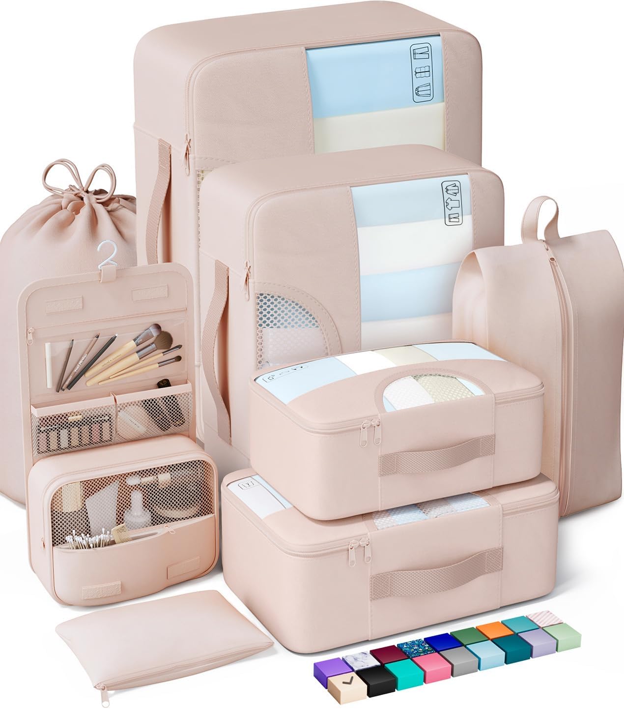 Veken 8 Set Packing Cubes for Cruise Ship Essentials,Beach Vacation Travel Accessories with Hanging Toiletry Bag,Suitcase Organizer for Luggage,Personalized Birthday & Retirement Gifts for Women Mom