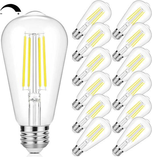 12-Pack E26 LED Edsion Bulbs 60 Watt, Vintage Dimmable Light Bulbs, 5000K