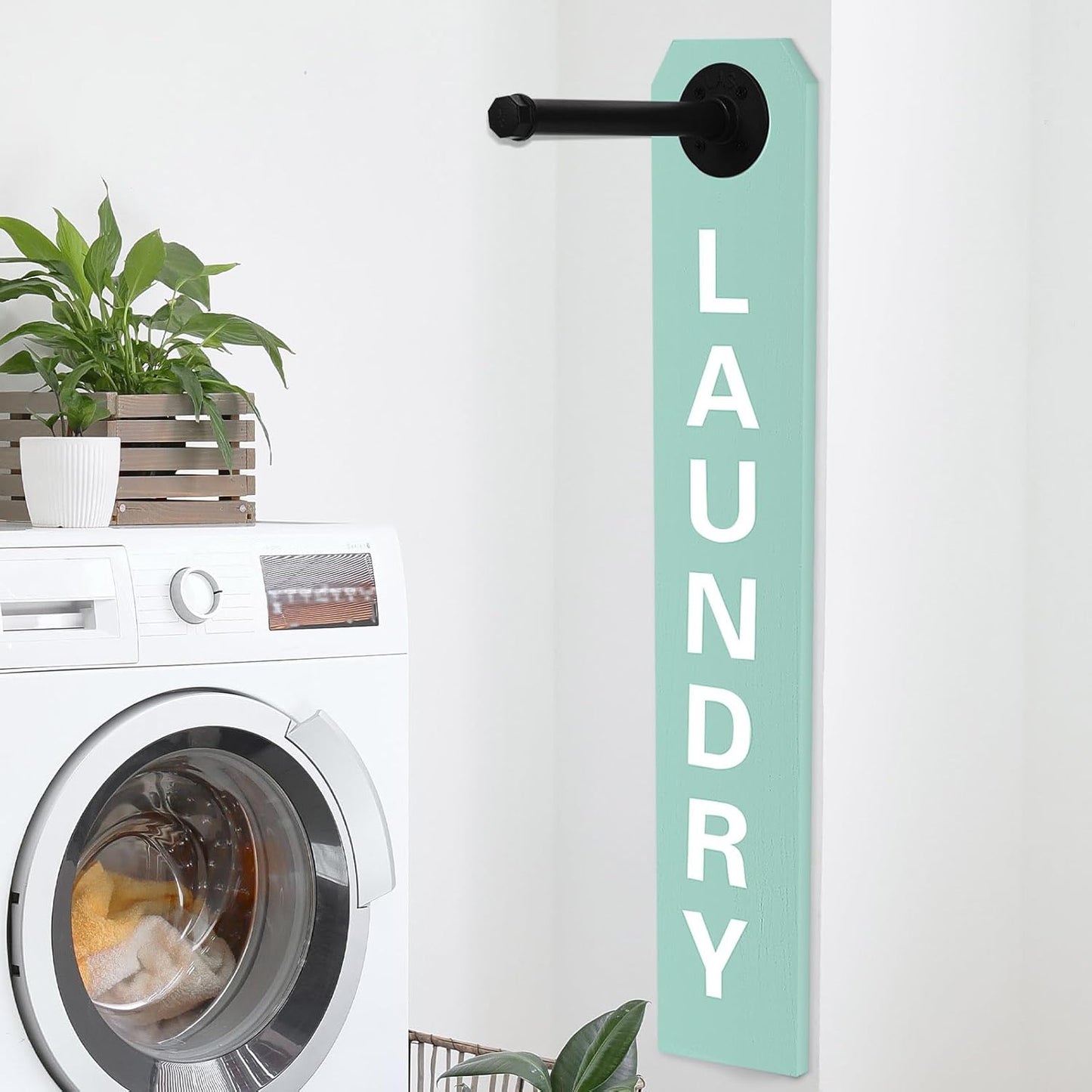 MorningRo Laundry Room Sign Decor Drying Rack Organization Laundry Room Wall Mounted Hanger Rack Farmhouse Swing Arm Rods Clothes Hooks(Black)