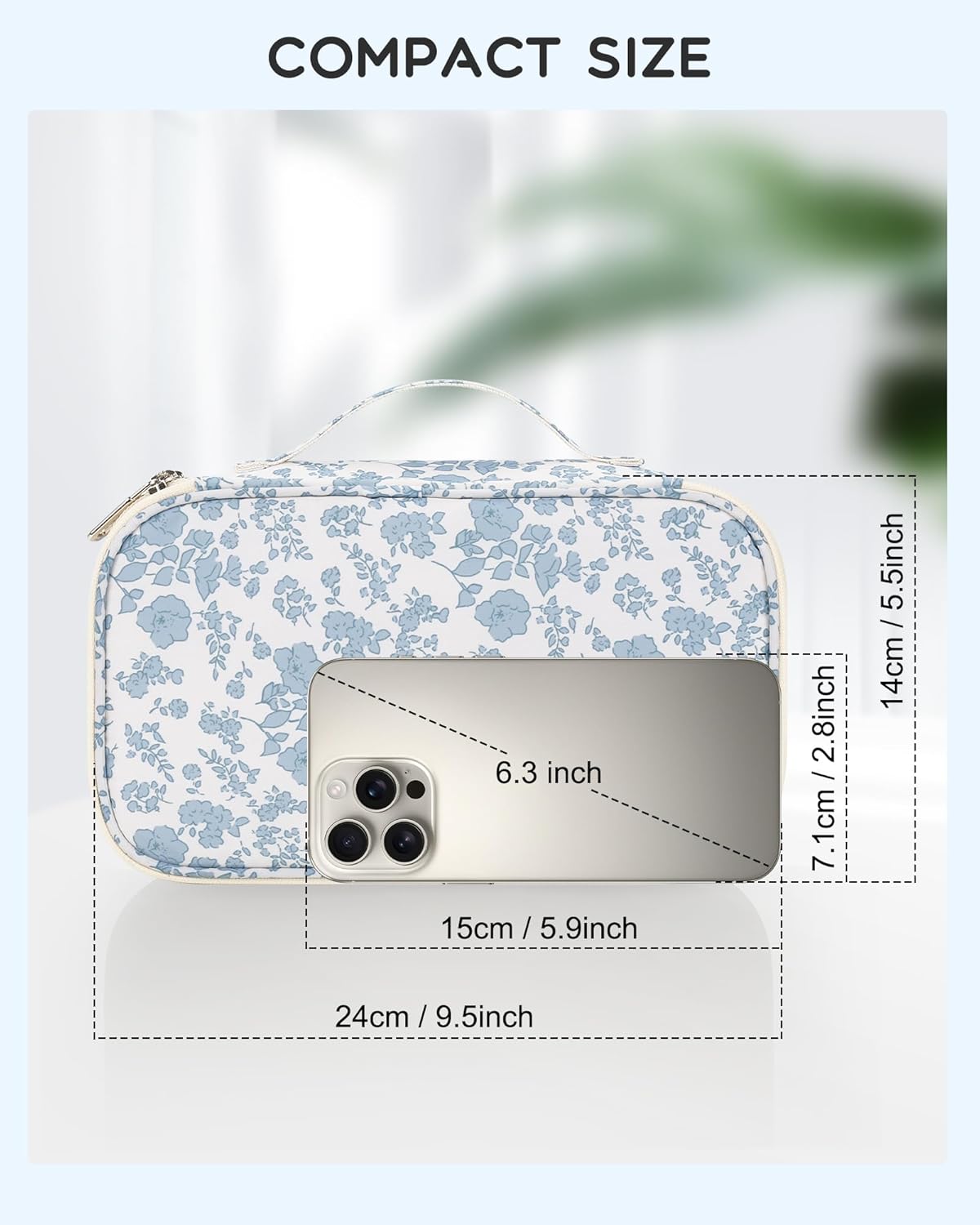Relavel Travel Makeup Bag, Small Floral Cosmetic Bag with Makeup Brush Compartment, Portable Makeup Pouch for Women, Double Layer Makeup Organizer Bag Cute Toiletry Bag