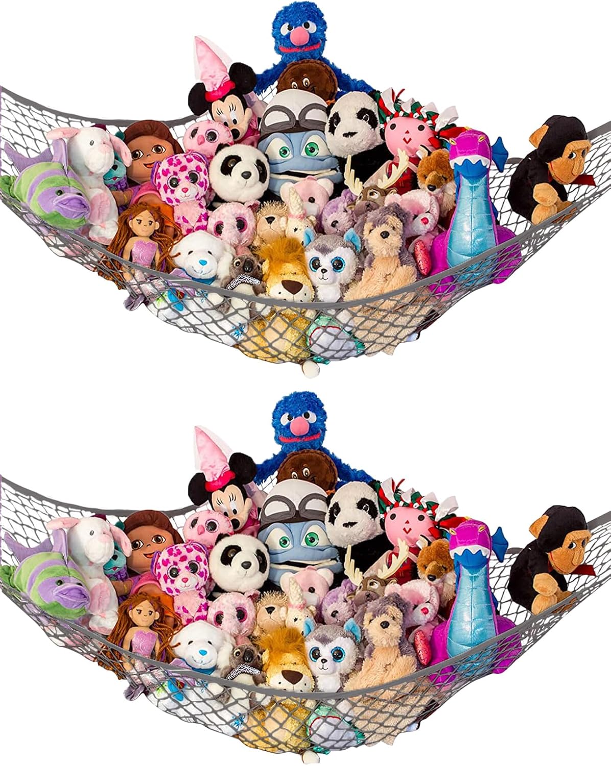 Stuffed Animal Hammock 2 Pack | Corner Stuffed Animal Storage & Plushie Net | Toy Hammock for Stuffed Animals | Holds 12lbs | Easy Hang, All Hardware Included | Gray Bedroom Decor | by Lilly's Love