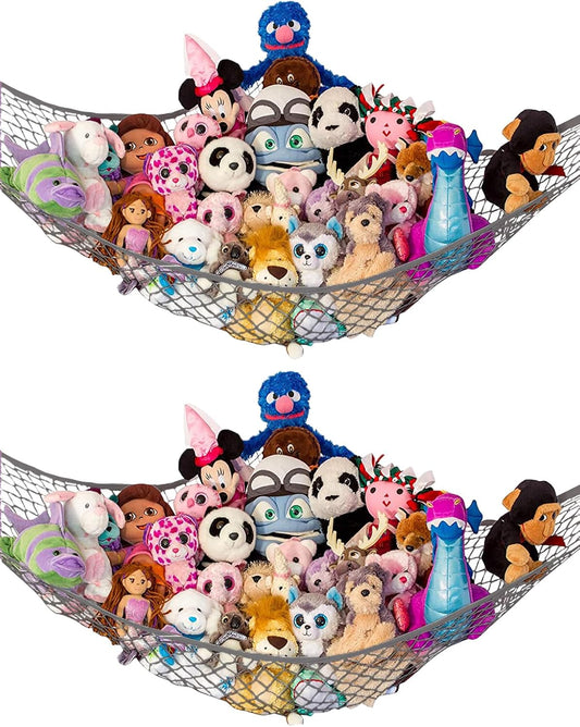 Stuffed Animal Hammock 2 Pack | Corner Stuffed Animal Storage & Plushie Net | Toy Hammock for Stuffed Animals | Holds 12lbs | Easy Hang, All Hardware Included | Gray Bedroom Decor | by Lilly's Love
