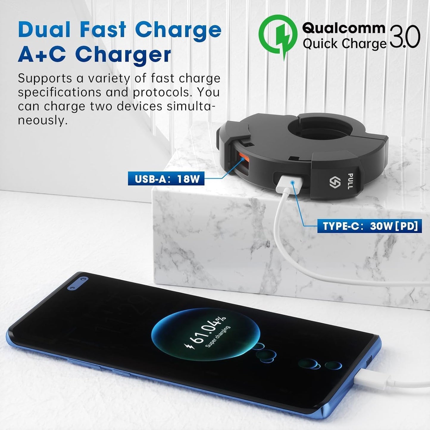 Motorcycle Phone Charger 30W PD Type-C 18W USB Quick Charger Ultra-Narrow SAE to USB Adapter IP65 Waterproof Motorcycle Accessories for Phones/Tablets
