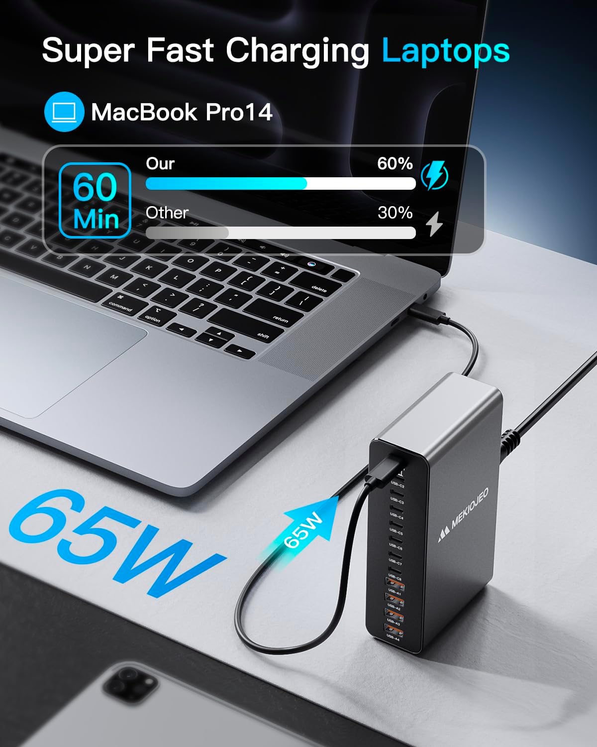 12 Ports Aluminum Alloy 380W Charging Station Fast USB C Charger Block 65W Laptop GaN Charger for MacBook Pro/Air/iPad Pro/iPhone (Gray)