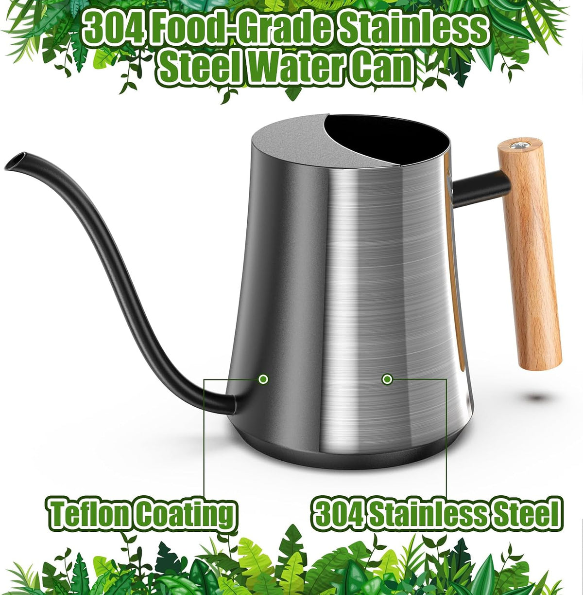 Green Moon 1L/35oz Metal Watering Can Indoor with Long Spout, Black