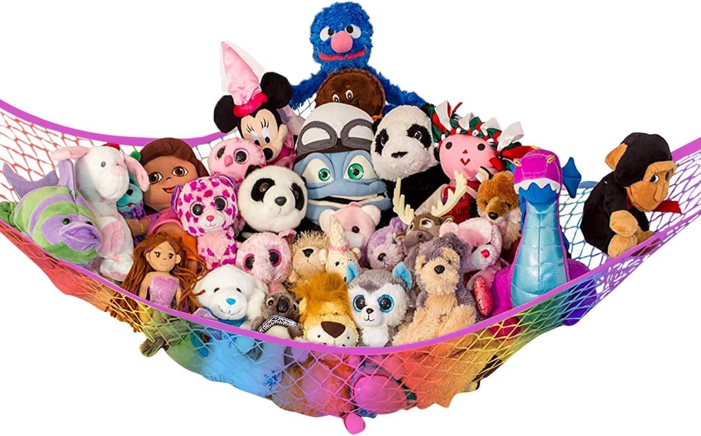 Stuffed Animal Hammock 2 Pack | Corner Stuffed Animal Storage & Plushie Net | Toy Hammock for Stuffed Animals | Holds 12lbs | Easy Hang, All Hardware Included | Black Bedroom Decor | by Lilly's Love