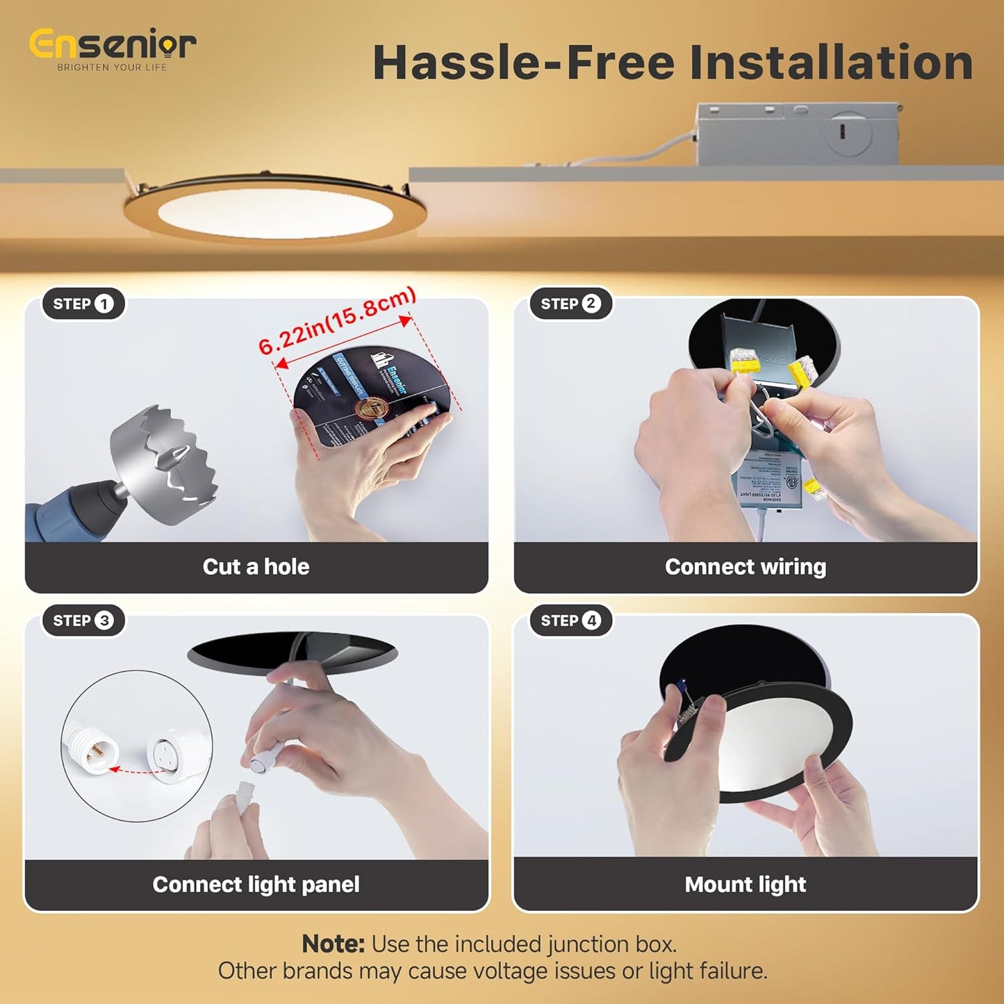 Ensenior 12 Pack 6 Inch LED Recessed Ceiling Light Black, Dimmable, 2700K-5000K 5CCT, 1200LM 12W 120V, High Brightness Canless Wafer Downlight - ETL&FCC&IC