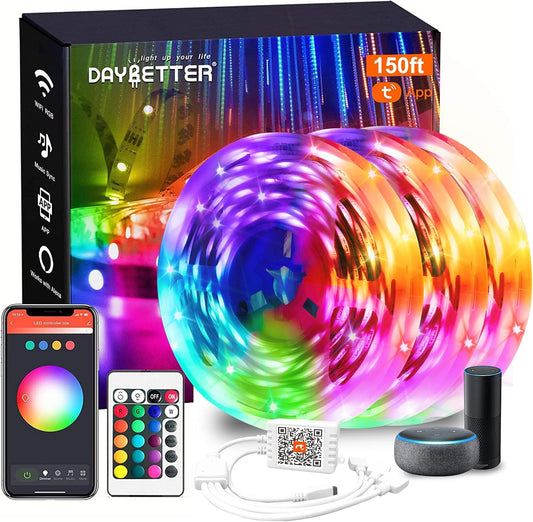 DAYBETTER Smart WiFi LED Strip Lights 150ft (3x50ft), RGB Color Changing, Alexa Google Voice Control, Music Sync, App Remote, Indoor Home Decor for Bedroom Gaming Room Party