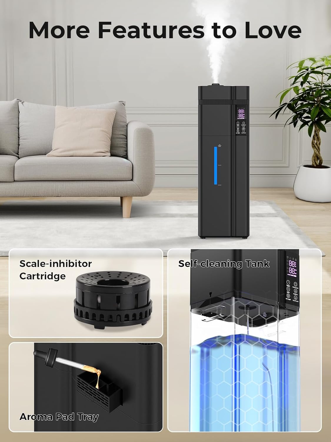 13L/3.43Gal Humidifier Large Room, 800ft² Coverage, 100H Runtime, Auto Humidity Control, Top Fill, Humidifiers for Bedroom, 35dB Quiet, Sleep Mode, Aroma Diffuser, 24H Timer, Auto Shut-off Protection