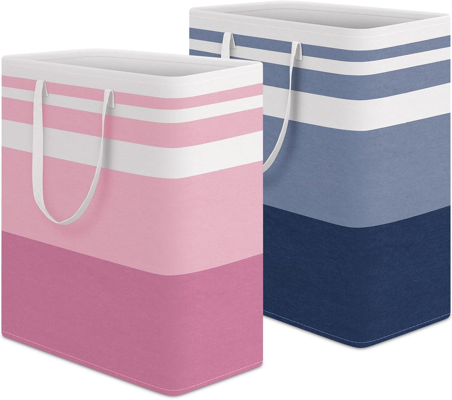 HomeHacks 2 Pack Large Laundry Baskets, Waterproof, Freestanding Laundry Hampers, Collapsible Clothes Hamper with Reinforced Handles in Laundry, College Dorm, Bathroom, Bedroom (Grey+Blue, 75Lx2)