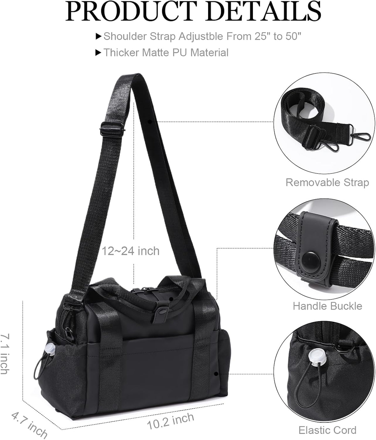 Bucosd Small Gym Bag for Women, Mini Crossbody Gym Duffle Bag with Wet Compartment, Carry on Gym Tote Bag for Workout Dance Sport Travel (Mini-Black)