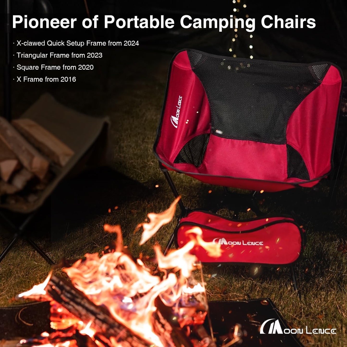 MOON LENCE Portable Camping Chair Backpacking Chair - The 4th Generation Ultralight Folding Chair - Compact, Lightweight Foldable Chairs for Hiking Mountaineering, Beach (Black-1Pack (Glod-Logo))