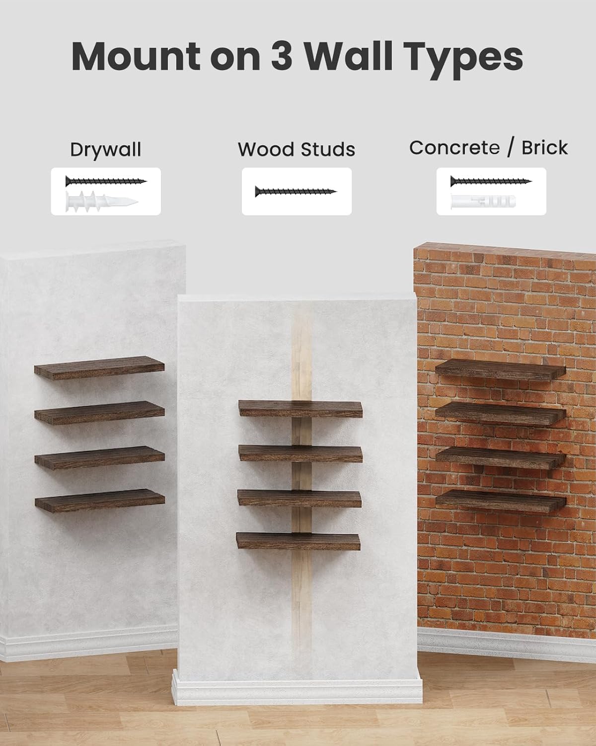 AMADA HOMEFURNISHING Floating Shelves, Paulownia Wood Wall Shelves for Bathroom/Living Room/Bedroom/Kitchen/Home Office, Natural Wood Floating Shelf for Home Storage & Organization, Set of 4, AMFS40BN