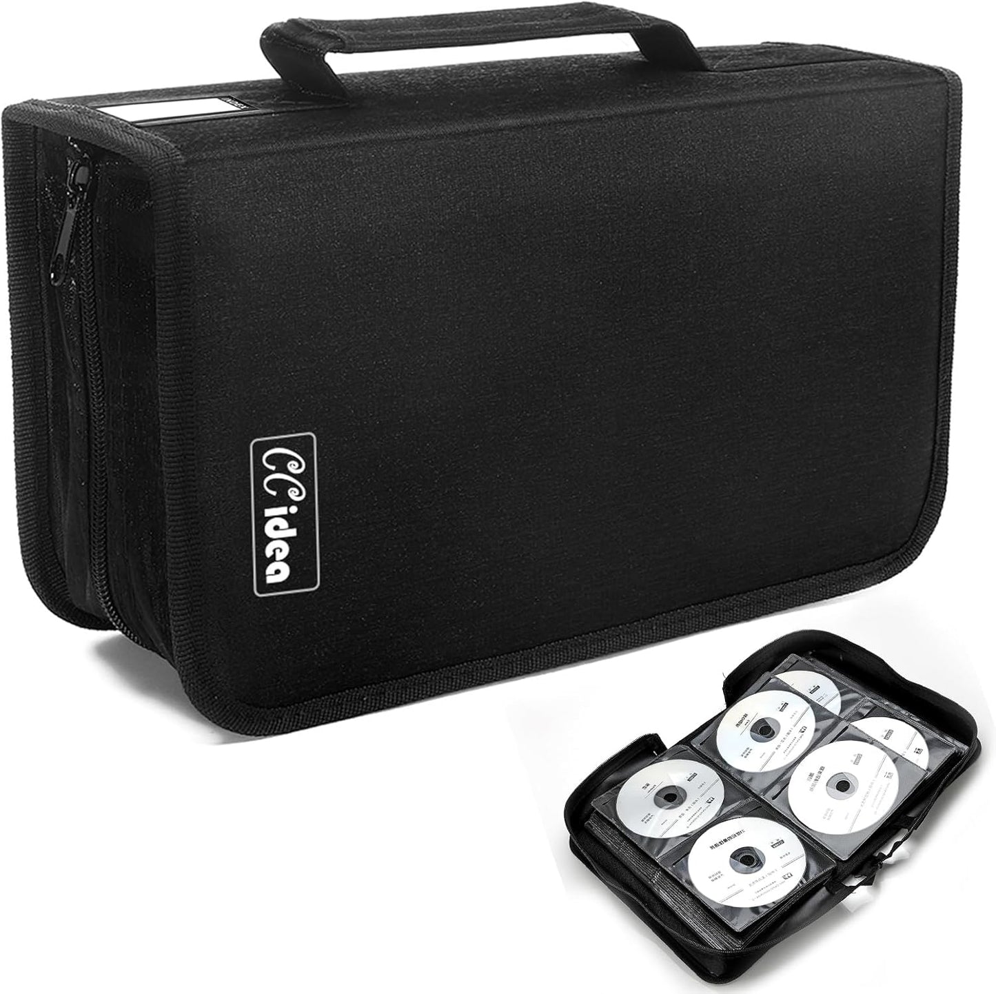 CCidea CD Case DVD Storage Holder, 128 Capacity DVD Cases Organizer CD Plastic Protective Carrying Binder,Portable Cd Wallet for Home Travel (Black)