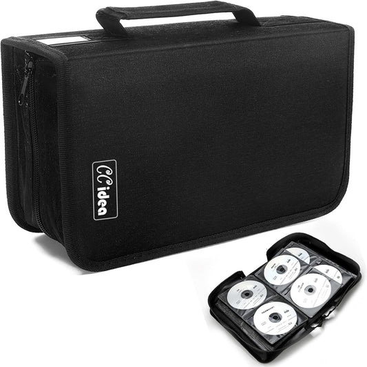 CCidea CD Case DVD Storage Holder, 128 Capacity DVD Cases Organizer CD Plastic Protective Carrying Binder,Portable Cd Wallet for Home Travel (Black)