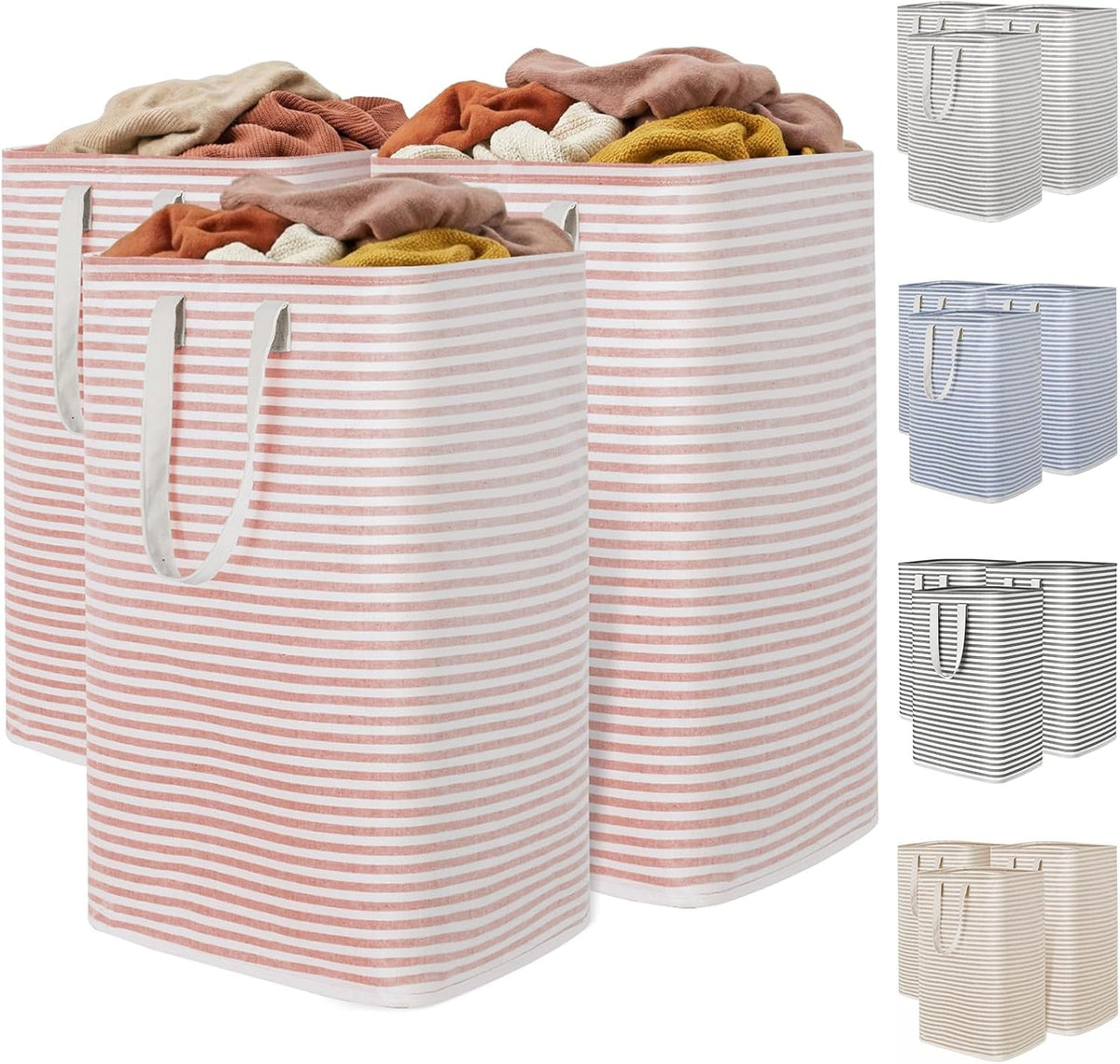 Lifewit 80L Large Laundry Baskets, 3 Pack, Reinforced Handles, Pink