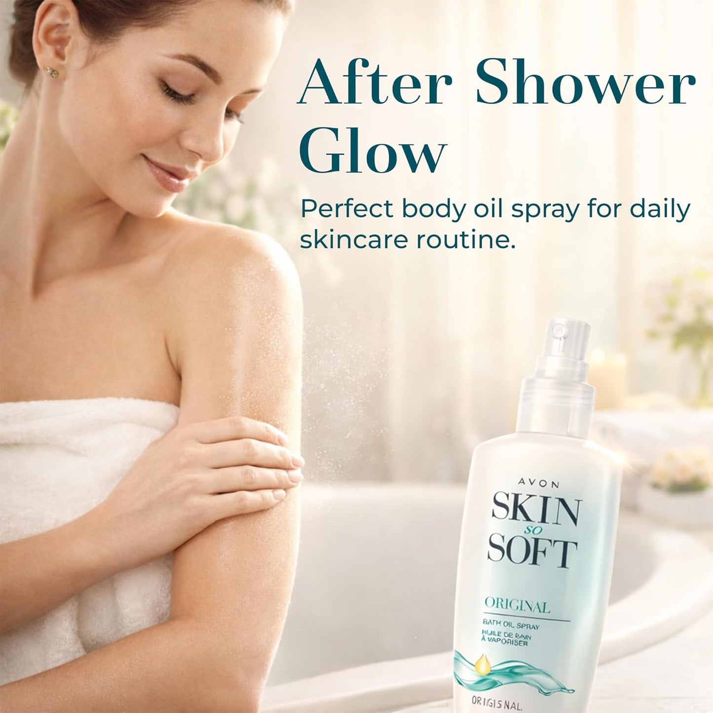 AVON Skin So Soft Original Bath Oil Spray - Moisturizing Shower Oil with Jojoba Oil & Vitamin E - Non-Greasy Formula for Dry Skin Care - After Shower Moisturizer for Women - Hydrating Spray, 5 fl oz