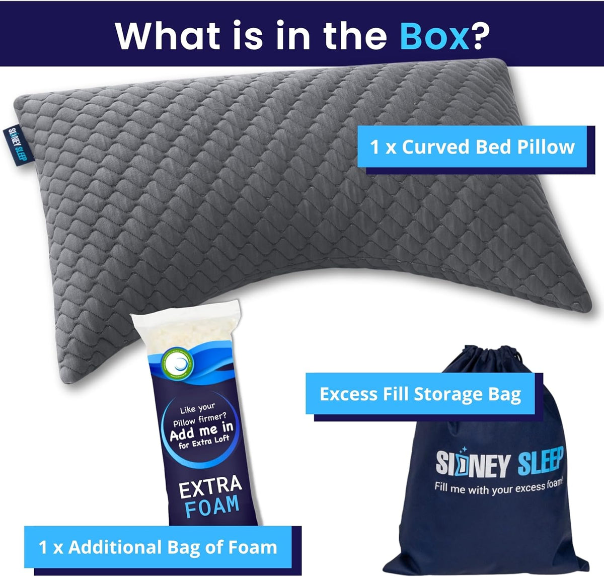 Sidney Sleep Adjustable Curved Pillows for Neck and Shoulder Support with Extra Shredded Fill - Cervical Contour Pillow for Side and Back Sleepers - Queen Size 19" x 29" CertiPUR-US Certified (Grey)
