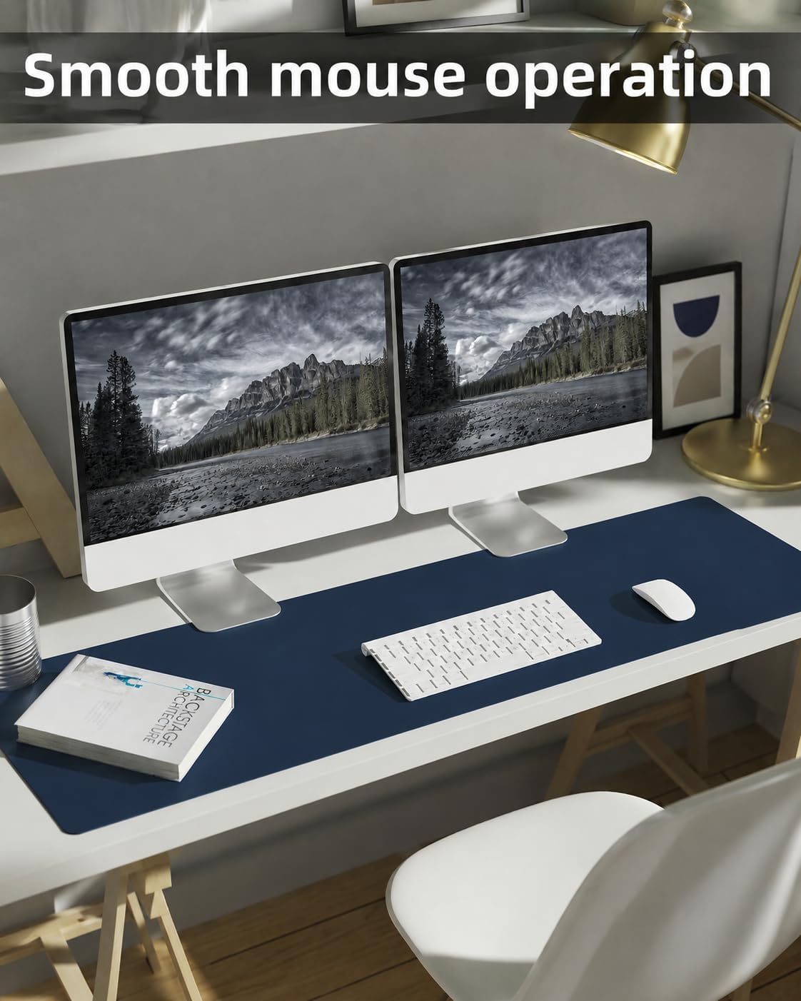 Large Desk mat, Leather Desk Pad Protector,Office Desk Mat,Mouse Pad, Non-Slip Desk Blotter, Laptop Desk Pad, Waterproof Desk Writing Pad for Office&Home (Midnight Blue, 55" x 17")
