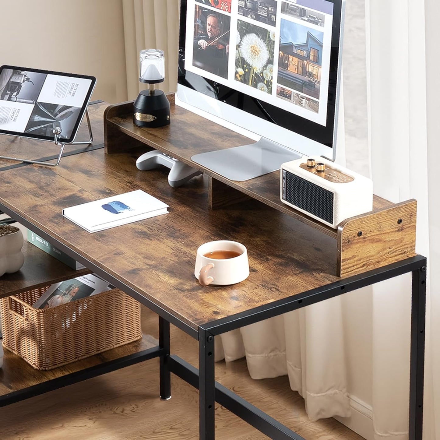 MINOSYS Computer Desk 47-inch with Storage Shelf - Vintage Ideal Gaming Desk for Bedrooms, Small Spaces, and Home Offices Modern Writing Desk for PCs.