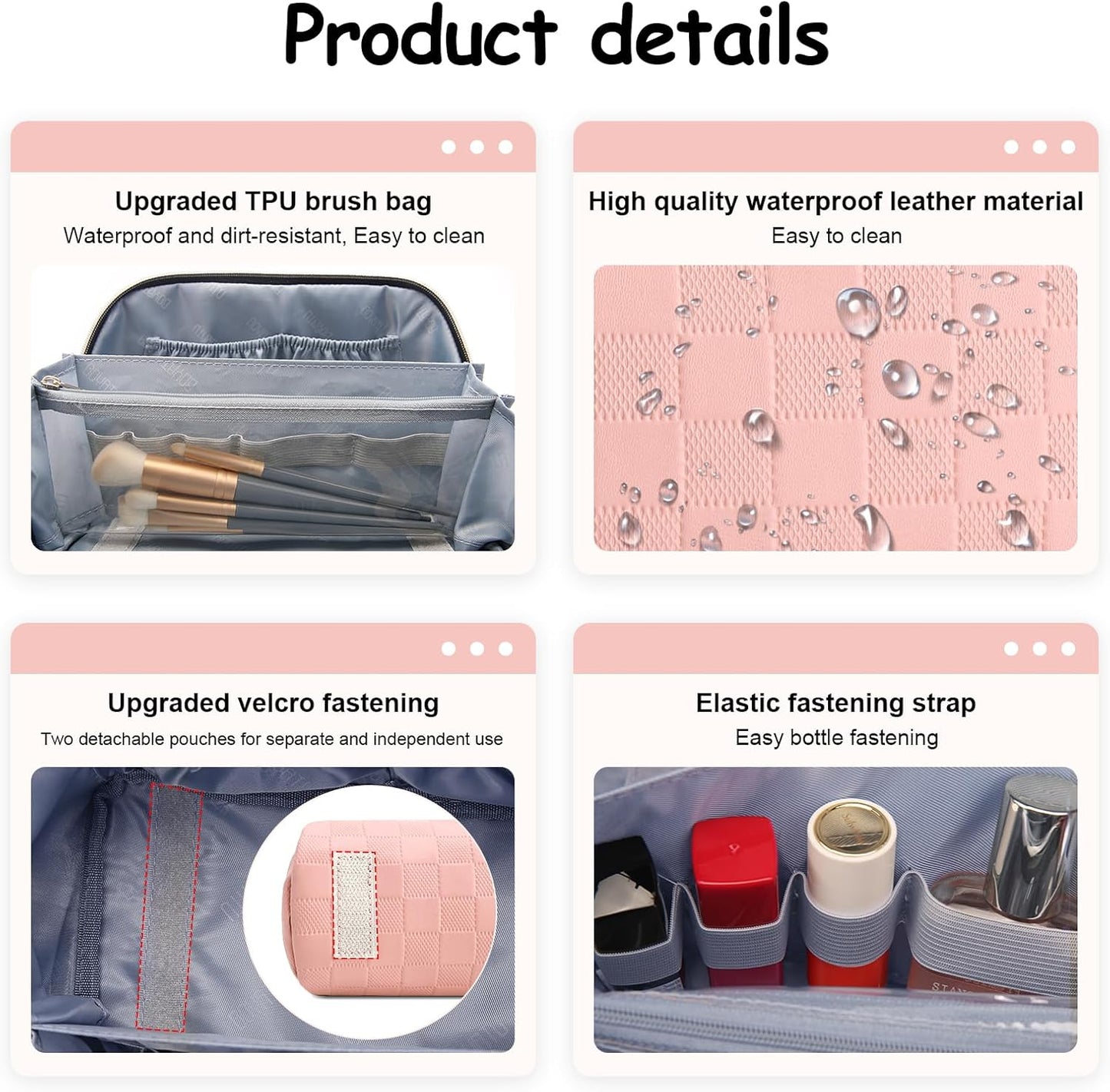 BOYATU Travel Makeup Bags for Women: Sweet Pink Checkered Large Capacity Cosmetic Bag - You Deserve a Little Sweetness Every Day - 3 Pcs Toiletry Organizer Holds 10-20 Full-Size 50-100ML Bottles