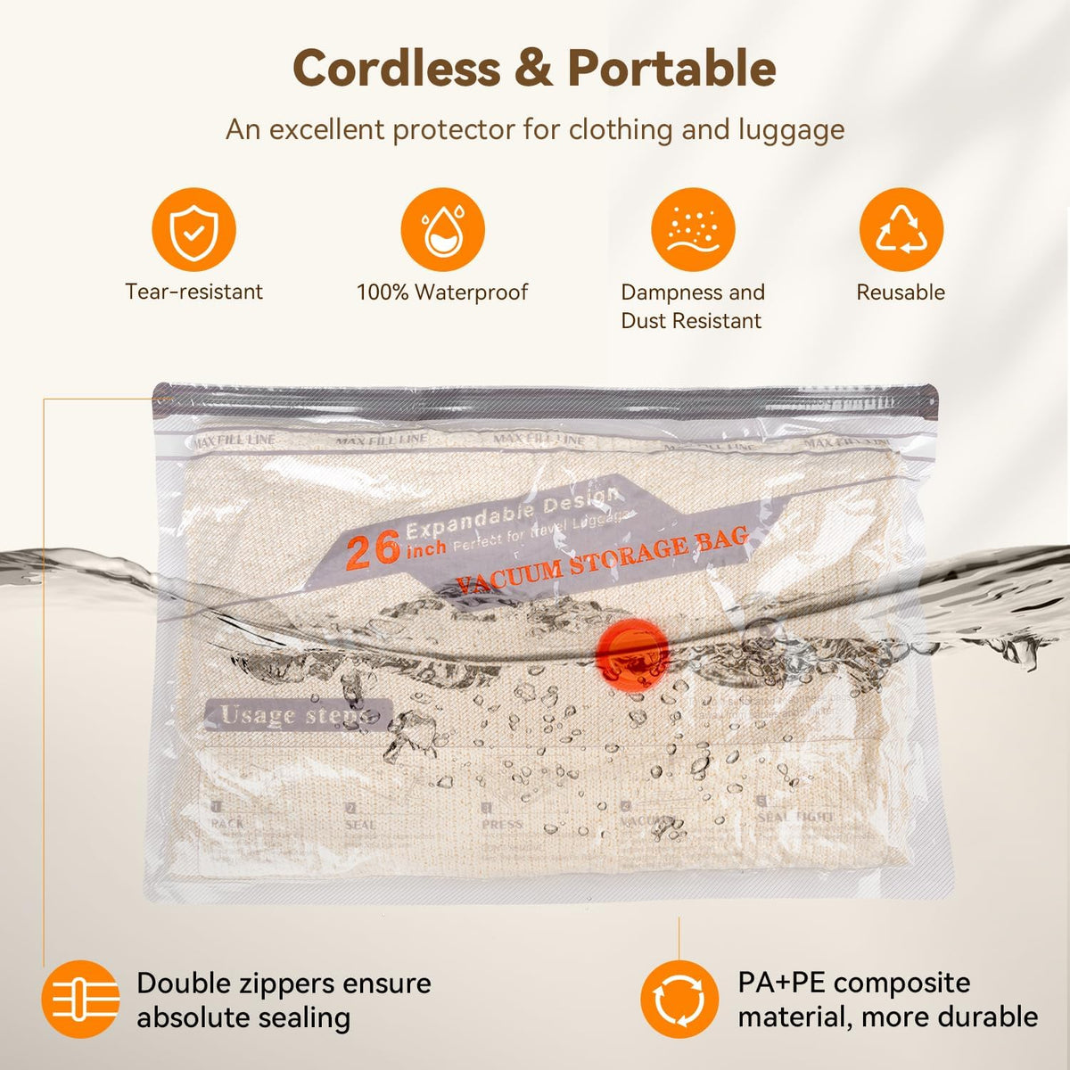 Vacuum Storage Bags for Travel with Rechargeable Air Pump, 12 Pack Space Saver Bags for Clothing, Luggage & Suitcase Compression, Efficient & Portable Storage Solution for Travel Essentials
