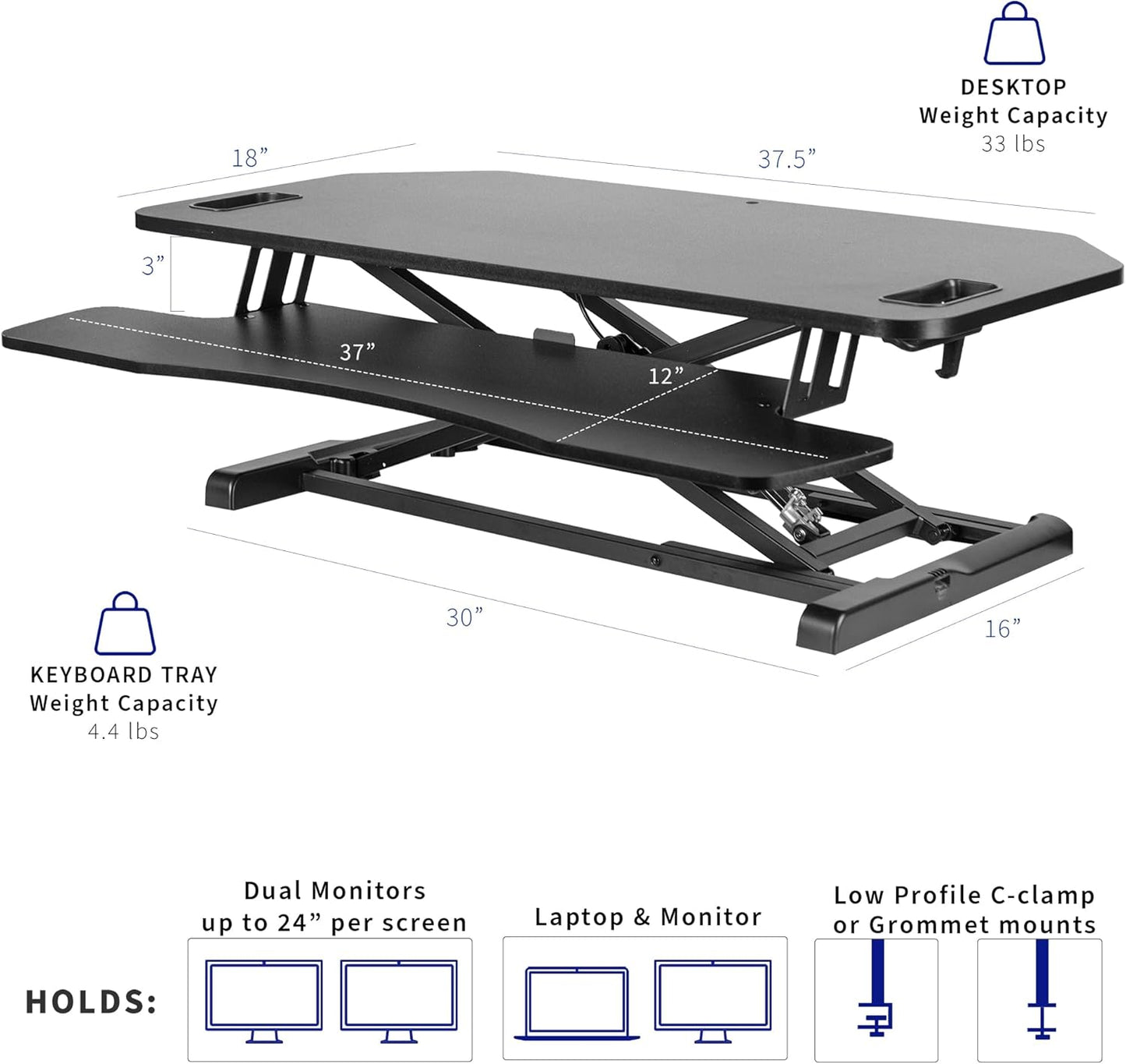 VIVO Extra Wide 38 inch Corner Desk Converter, K Series, Height Adjustable Sit to Stand Riser, Dual Monitor and Laptop Workstation with Wide Keyboard Tray, Black, DESK-V000KL
