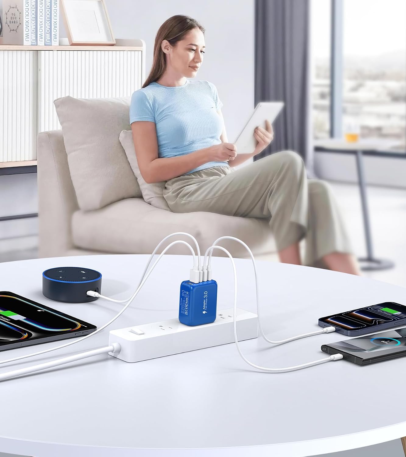 (2-Pack) 50W USB C Wall Charger Block, 5-Port C Charger Fast Charging Block PD Power Adapter +QC Multiport Type C Box Brick Cube USB A Wall Plug for iPhone 15/16/17 Pro Max,Samsung (Dark Blue)