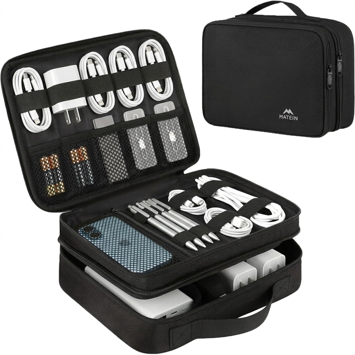 MATEIN Electronics Organizer Travel Case, Water Resistant Cable Organizer Bag for Travel Essentials, Gifts for Men, Storage Bag for Camera Accessories, Phone, Cord & Tablet, Black