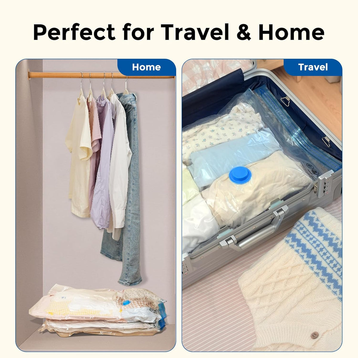 ETENWOLF Vacuum Storage Bags for Travel with Rechargeable Wireless Pump, Vacuum Seal Bags for Clothes and Travel, Space Saver Bags in Carry-On Sizes, Perfect for Luggage and Suitcases, 12 Combo