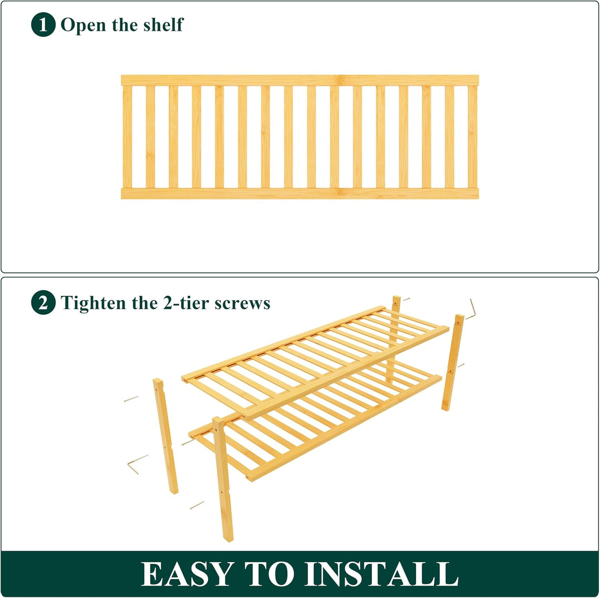 Smiry Bamboo Shoe Rack, 16 Vertical Slats, 2 Tier - 33.7" Wide, Natural