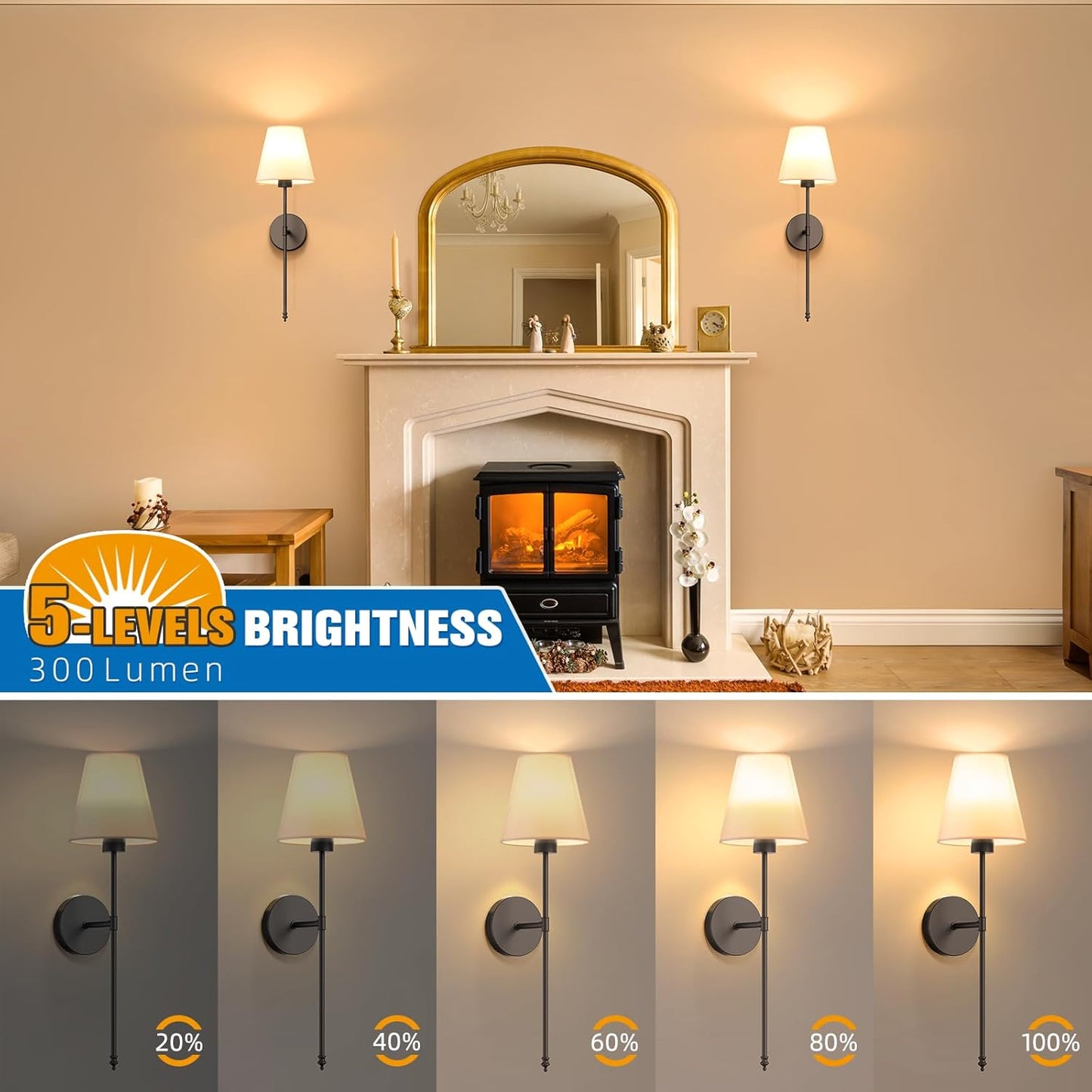 NIORSUN Battery Operated Wall Sconce Set of 2,Black Rechargeable Wall Lights with 10400mAh Dimmable Bulbs and Remote,10 Colors Wireless Wall Lamps for Bedroom Living Room Hallway Decor