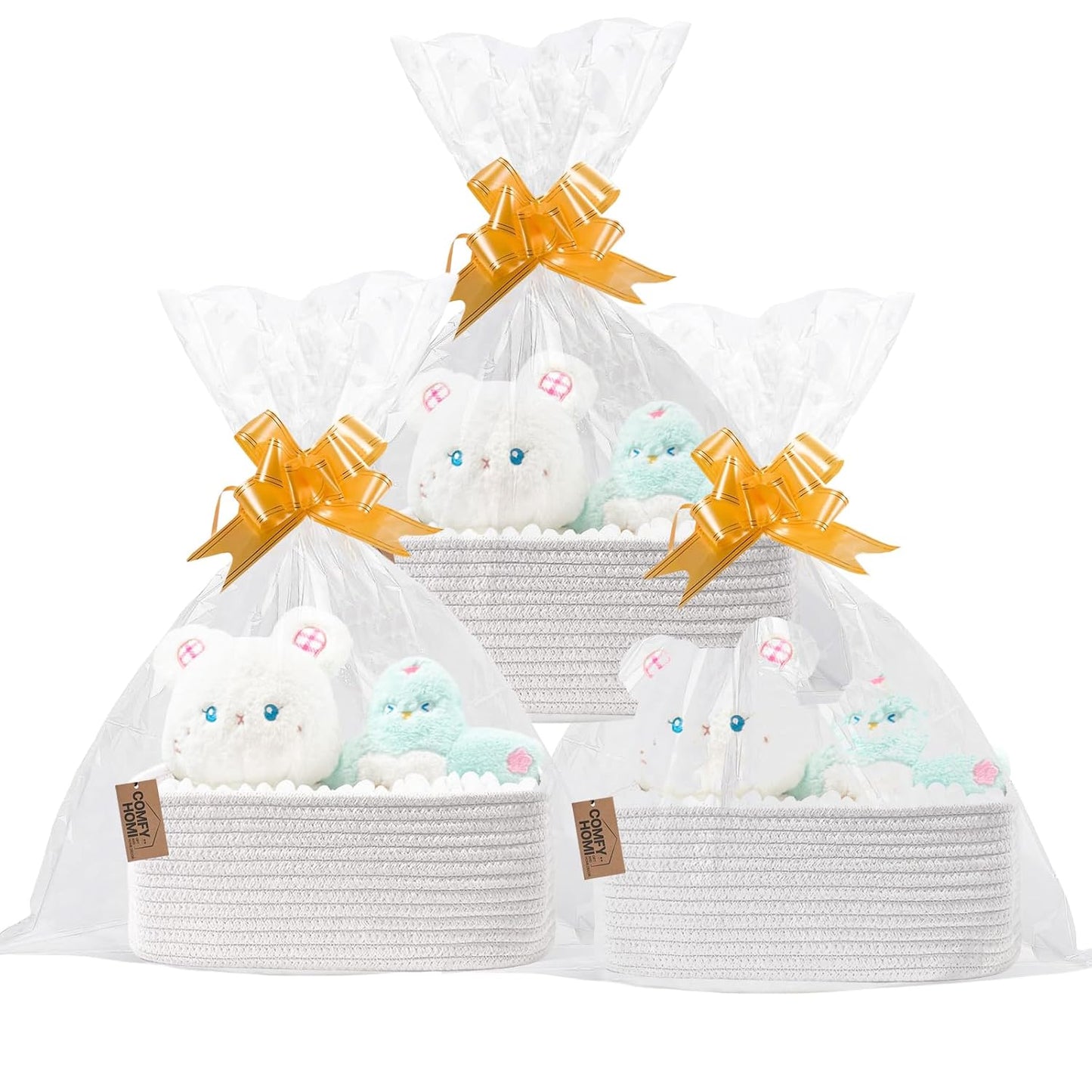 COMFY HOMI 11.5"x7.5"x4.7" Storage Baskets for Organizing | Cotton Rope Woven Basket | Toy Storage Bin Box | Basket for Shelves, Closet Organizer Bin, Decorative Closet Shelf, 3 Pack,