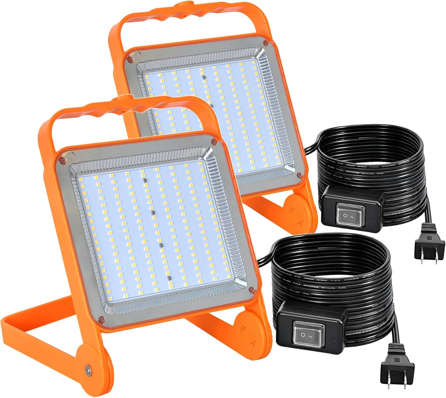 2-Pack 50W Super Bright LED Work Light - 8,000LM (500W Equivalent), IP65 Waterproof, 10ft Heavy Duty Cord, 5000K Daylight, Adjustable Flood Lights for Workshop, Garage, Construction Site
