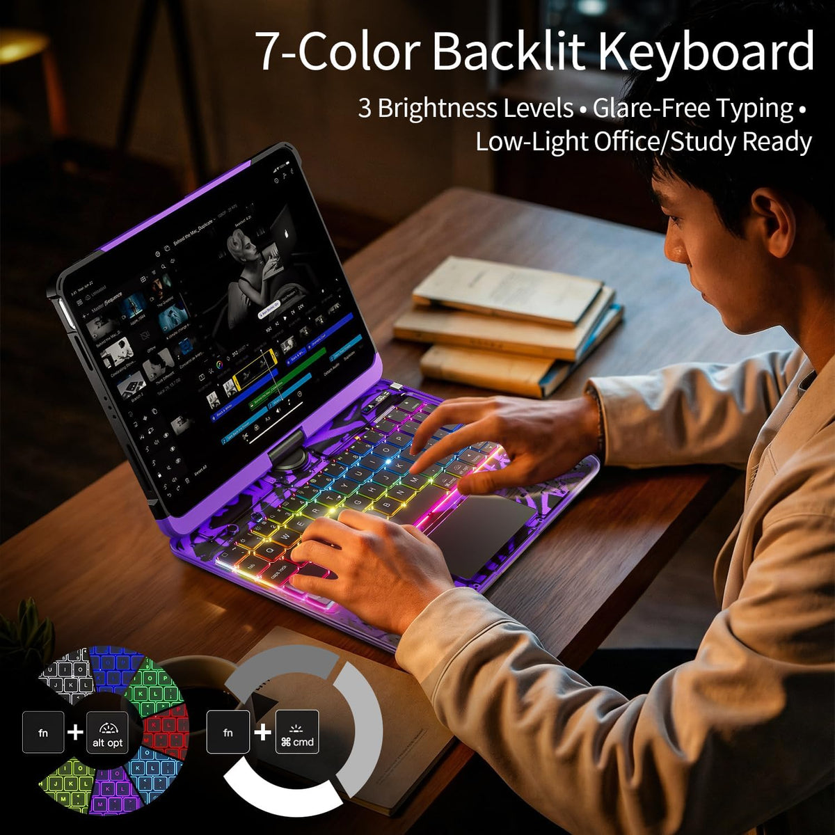 Clear Keyboard Case for iPad Pro 11 Inch with 360° Rotation, Purple